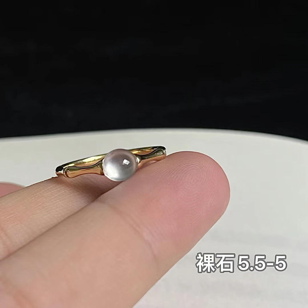 优翠珠宝18K金玻璃种蛋面戒指竹节设计高级新中式