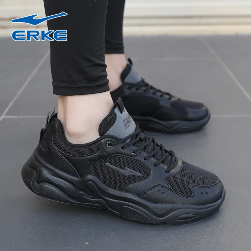 鸿星尔克男鞋运动鞋官方正品秋季户外耐磨厚底黑色男士休闲老爹鞋