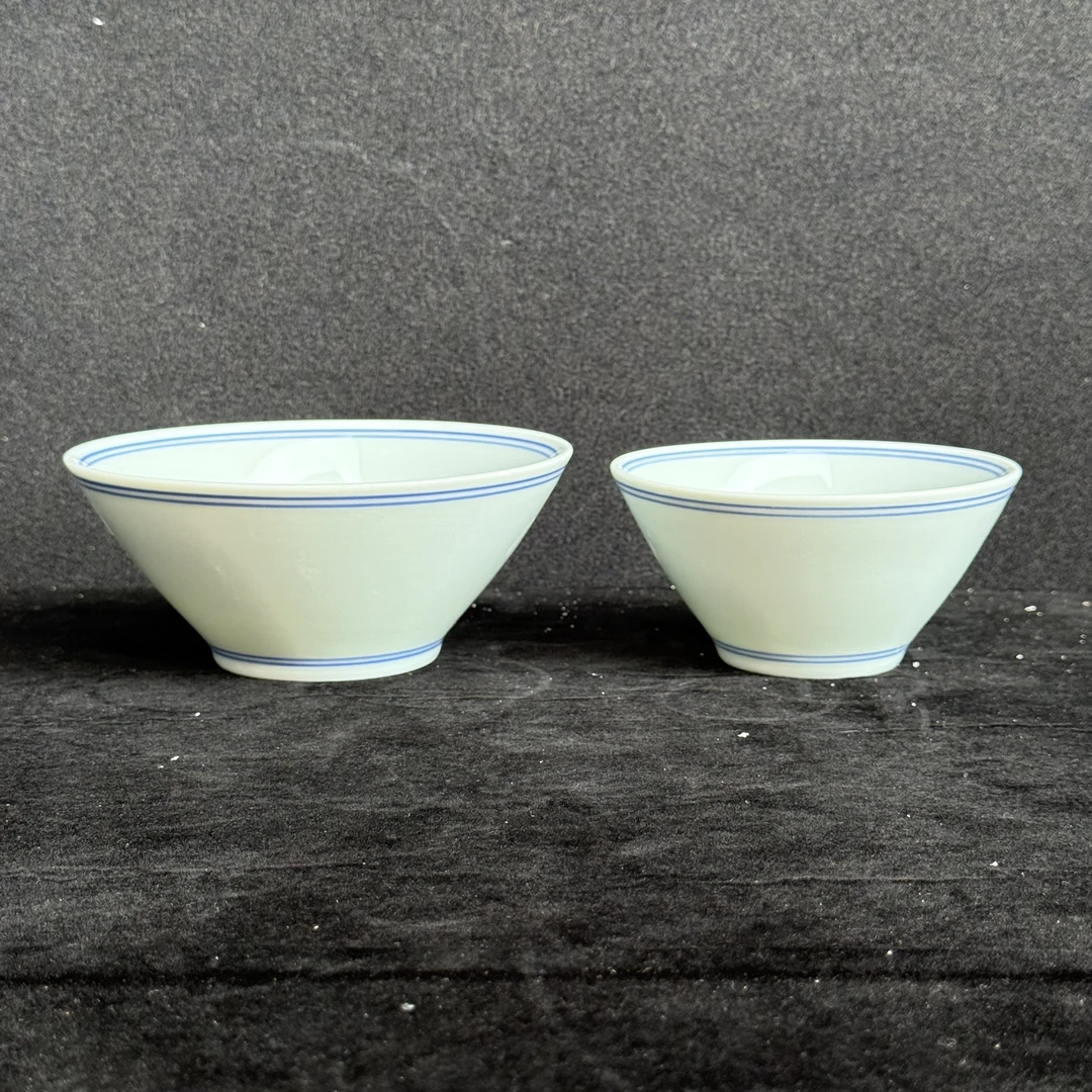 【到手2个】景德镇釉下彩蓝边斗笠碗5寸/6寸茶碗汤碗餐具茶具高温