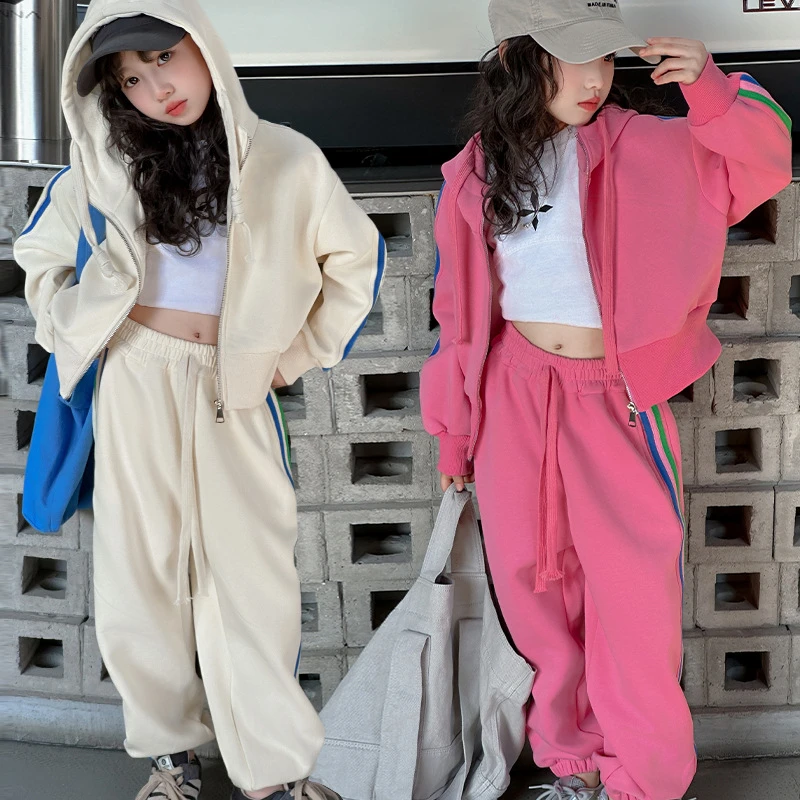 童装女童春秋拉条套装2025新款运动卫衣中大童洋气卫裤两件套
