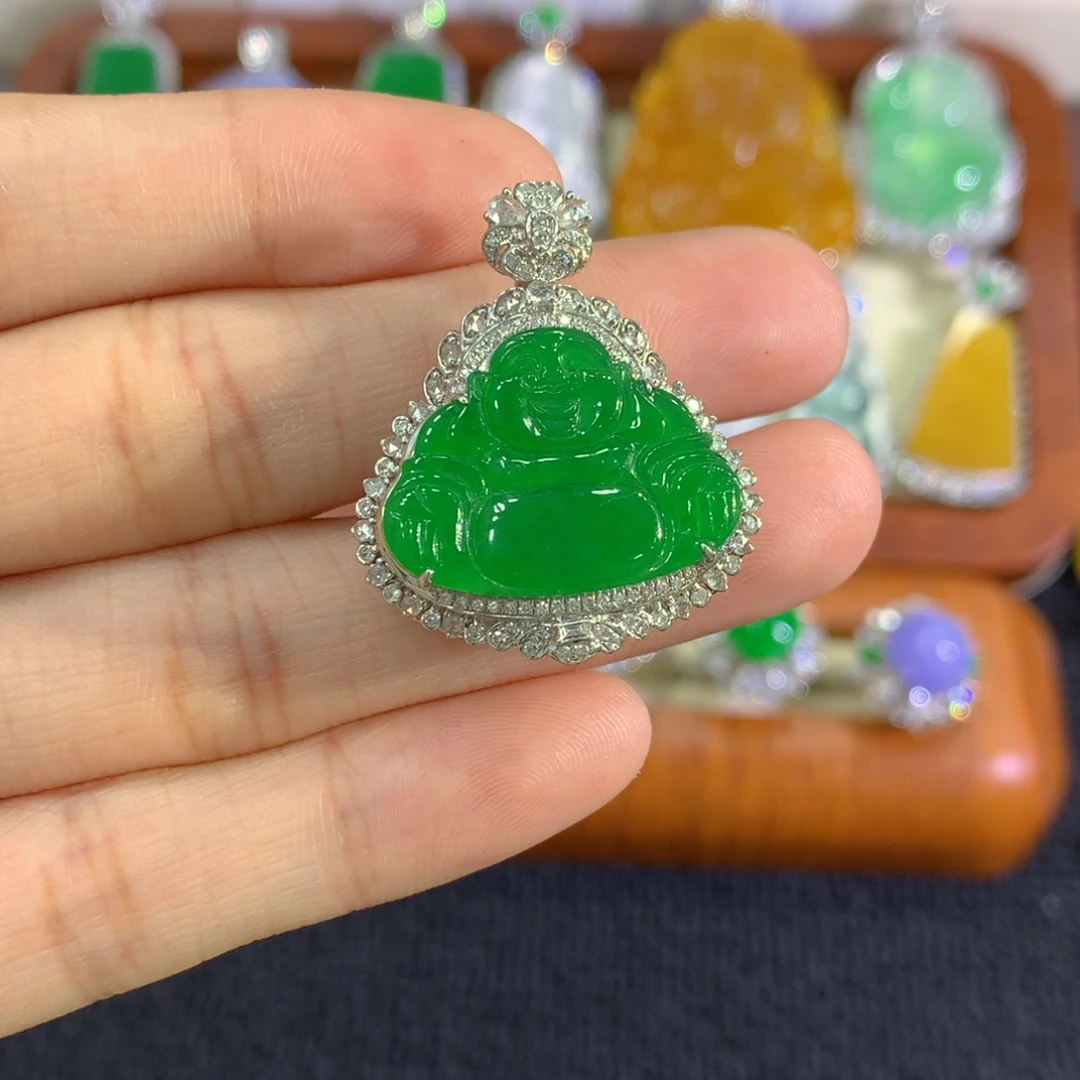 翡翠18K金镶嵌吊坠(不含链)佛公