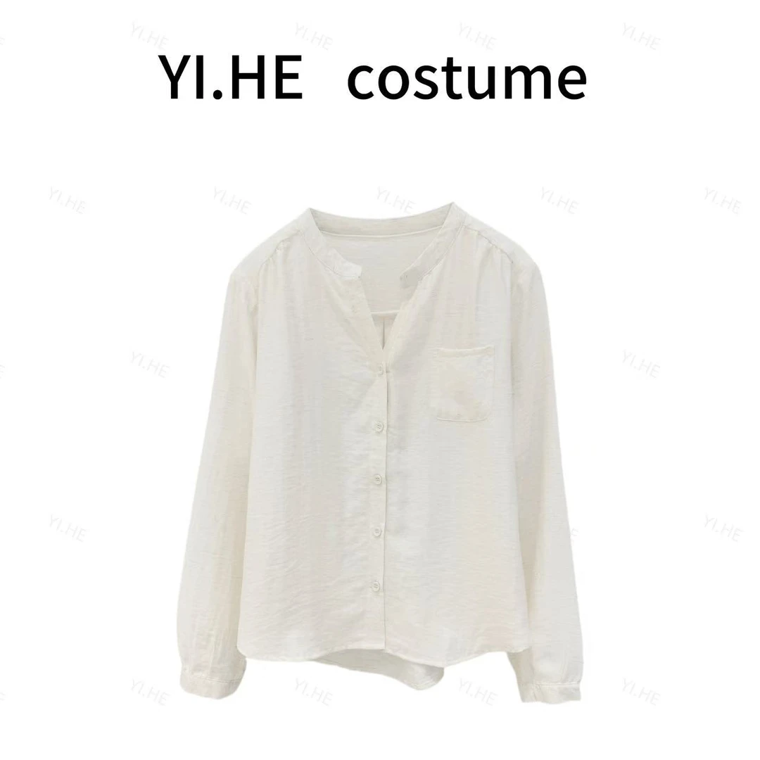 Y 2025秋季新款【天丝亚麻上衣】V领纯色长袖衬衣时尚洋气气质