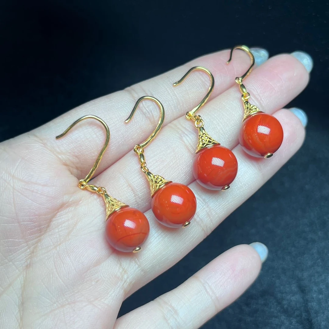 【云上】 DS00246-S925银镶嵌南红耳钩-多样性发其一-11mm(甄选)