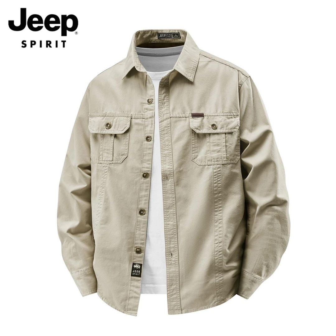 JEEP SPIRIT男士长袖衬衫秋季新款休闲美式猎装大码工装衬衣外套