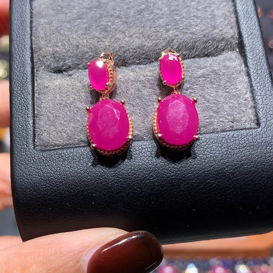 耳饰银S925镶嵌红宝石