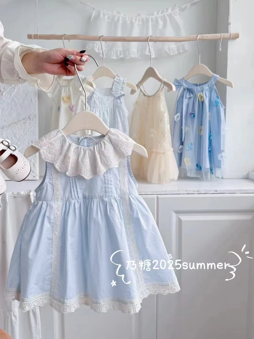 女童奶油蓝花边蕾丝连衣裙（NT-1035-夏A）