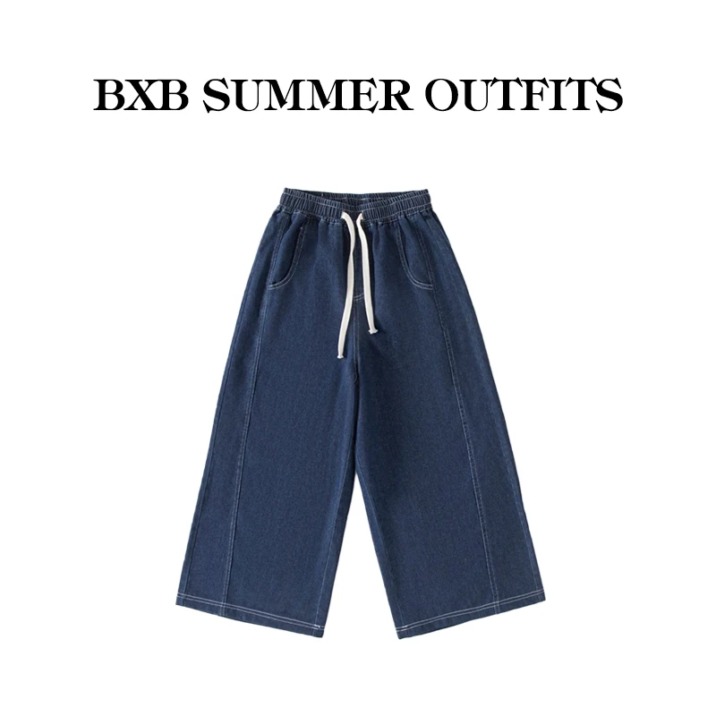 2025夏季新款八分牛仔阔腿裤高腰休闲大裤脚韩版复古垂感显瘦直筒