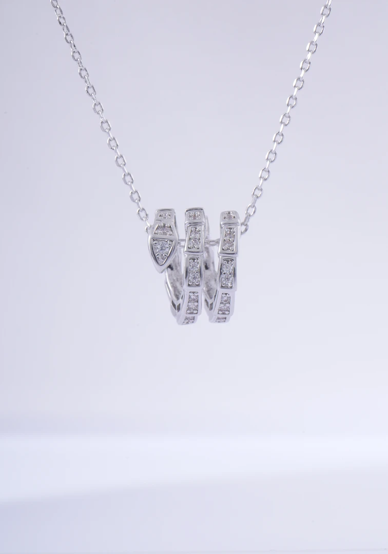 铜项链 两圈半满钻灵蛇锁骨链简约轻奢气质