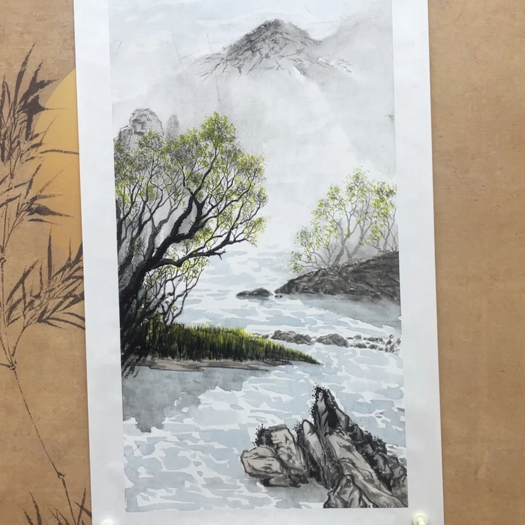 国画手绘国画，山水三尺