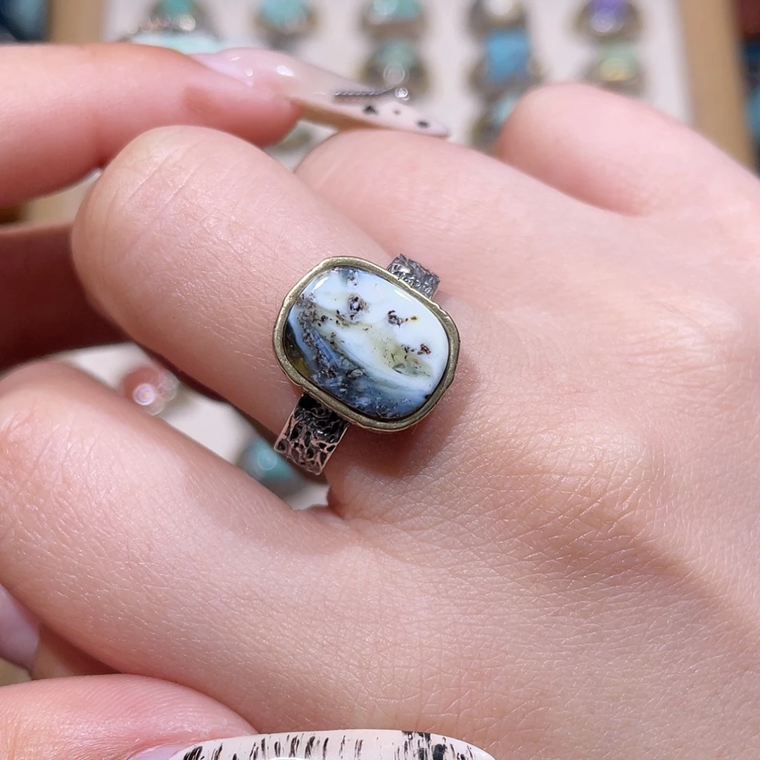 琥珀银S925镶嵌戒指