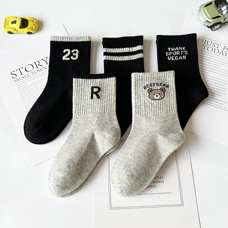 爱嘀嗒儿童袜子冬季中高筒加厚字母百搭学生潮袜男童中大童宝宝袜