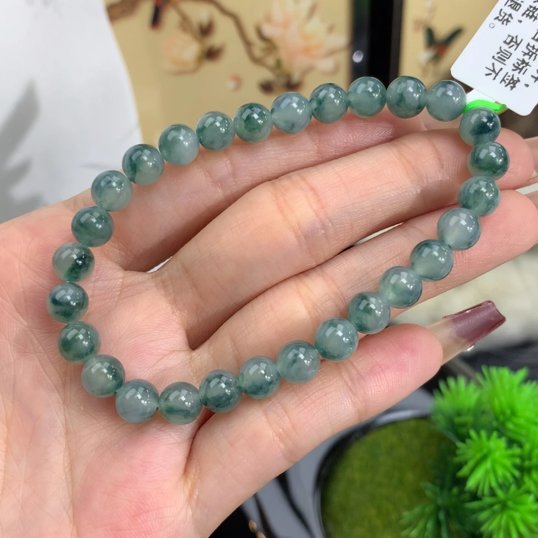 翡翠手链未镶嵌卡6.6冰胶蓝飘花手串