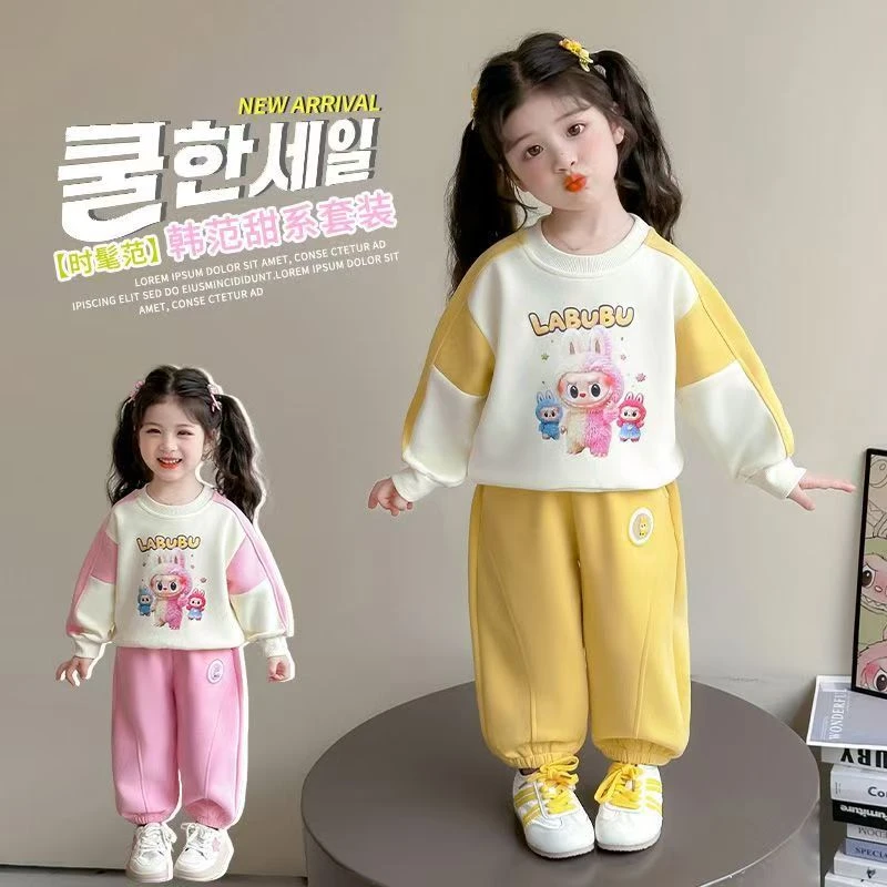 女童秋冬款加绒加厚拉布布套装2025新款儿童宝宝休闲运动两件套