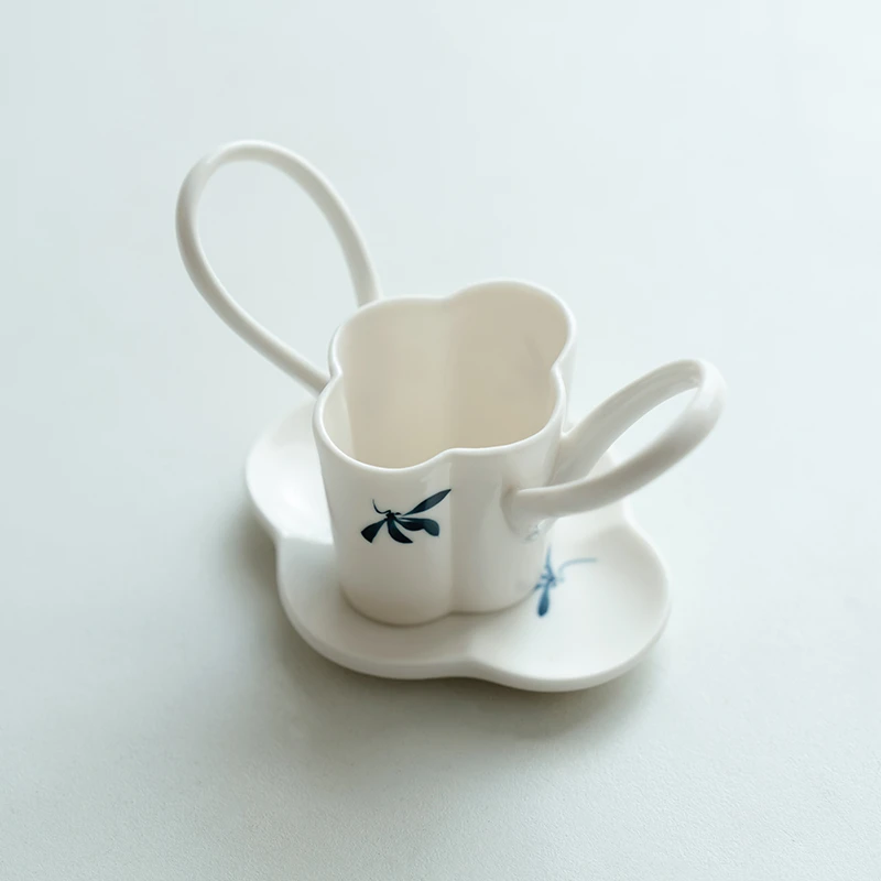 德白纯手绘蝴蝶兰花双耳茶滤杯垫套装过滤茶叶过滤器泡茶零配茶隔