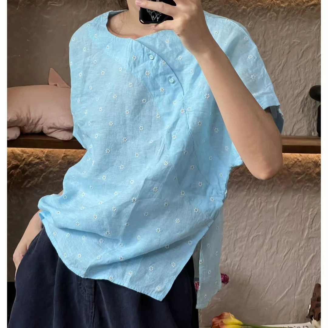 亚麻/新中式夏日/绣花（满天星小衫）1032