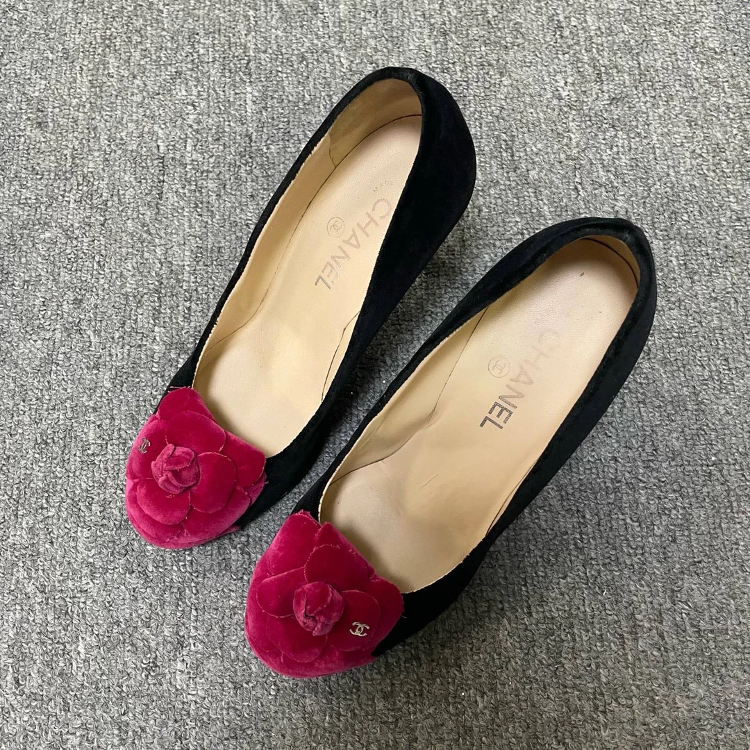 95新 Chanel/香奈儿 圆头套脚细跟高跟鞋 38.5码/8891