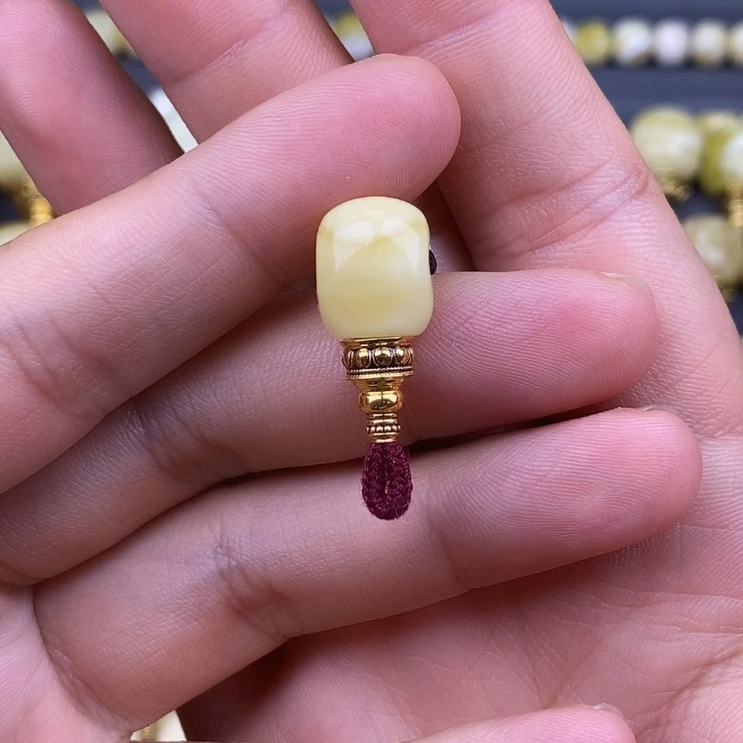 裸石琥珀18K金镶嵌10mm 蜜蜡金塔三通