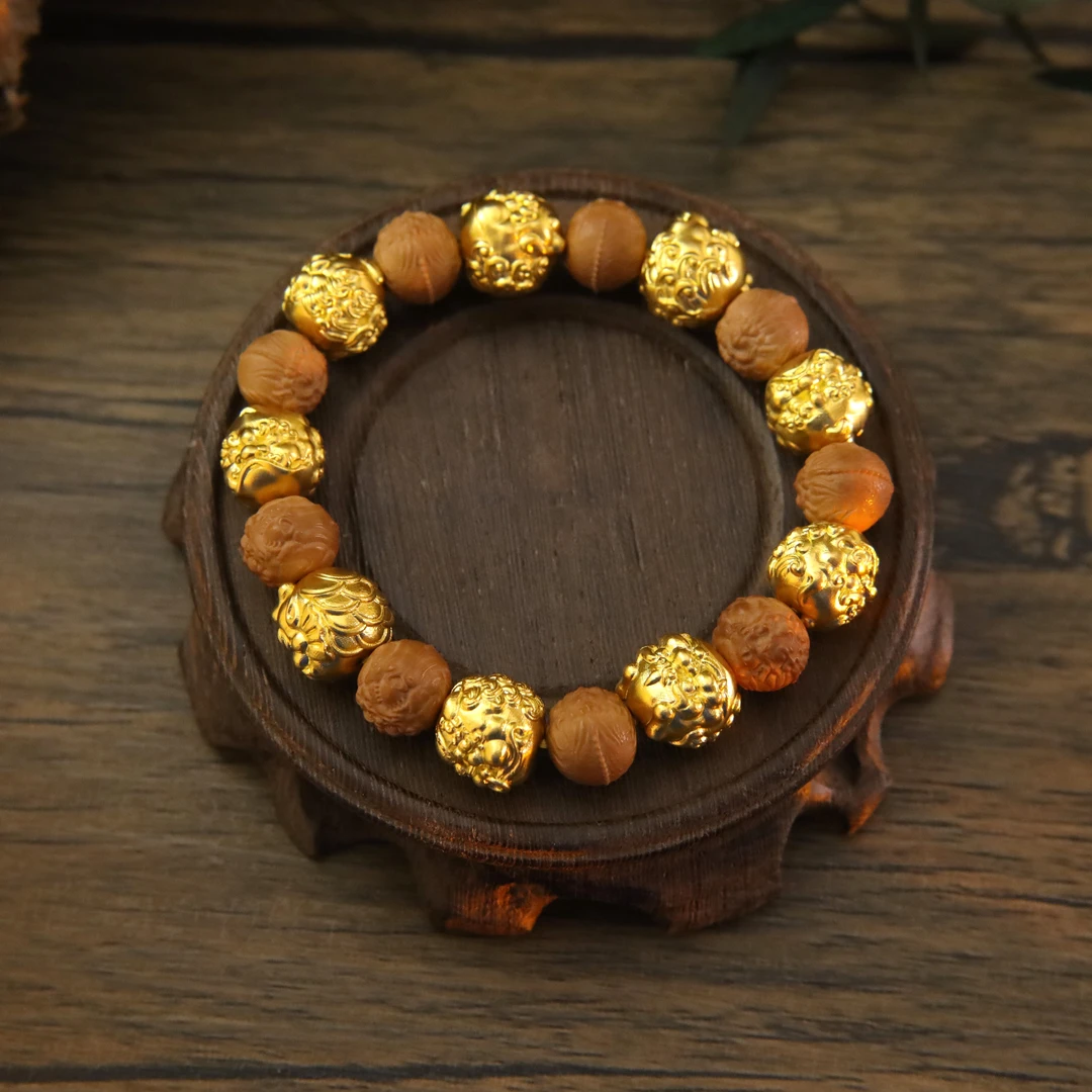 活动849/克【龙生九子】古法金黄金錾刻工艺九龙足金手串