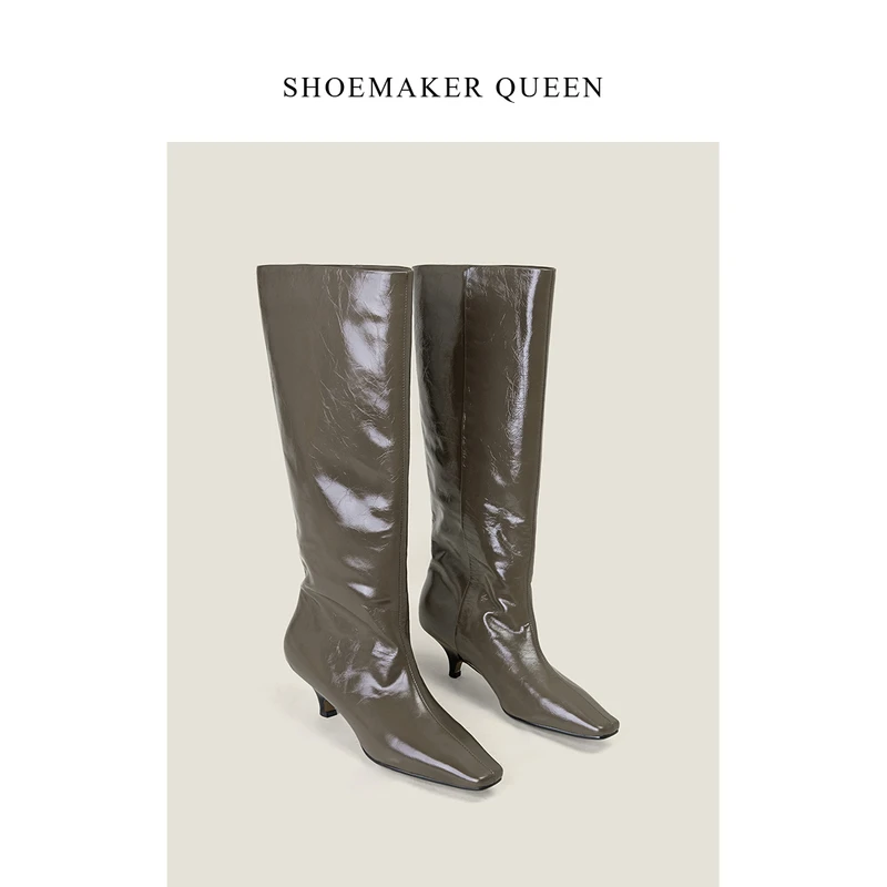 【Shoemaker Queen】宽筒阔形不过膝长靴女增高方头细跟骑士靴