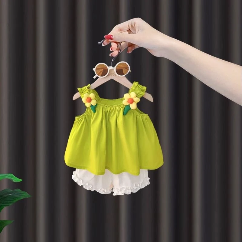 女宝宝夏季薄款套装婴儿吊带短裤夏装女童多巴胺无袖背心两件套潮