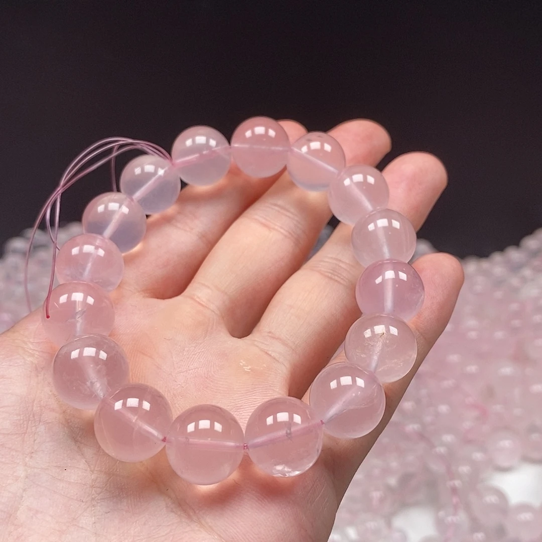 水晶手串未镶嵌13.5mm星光莫粉