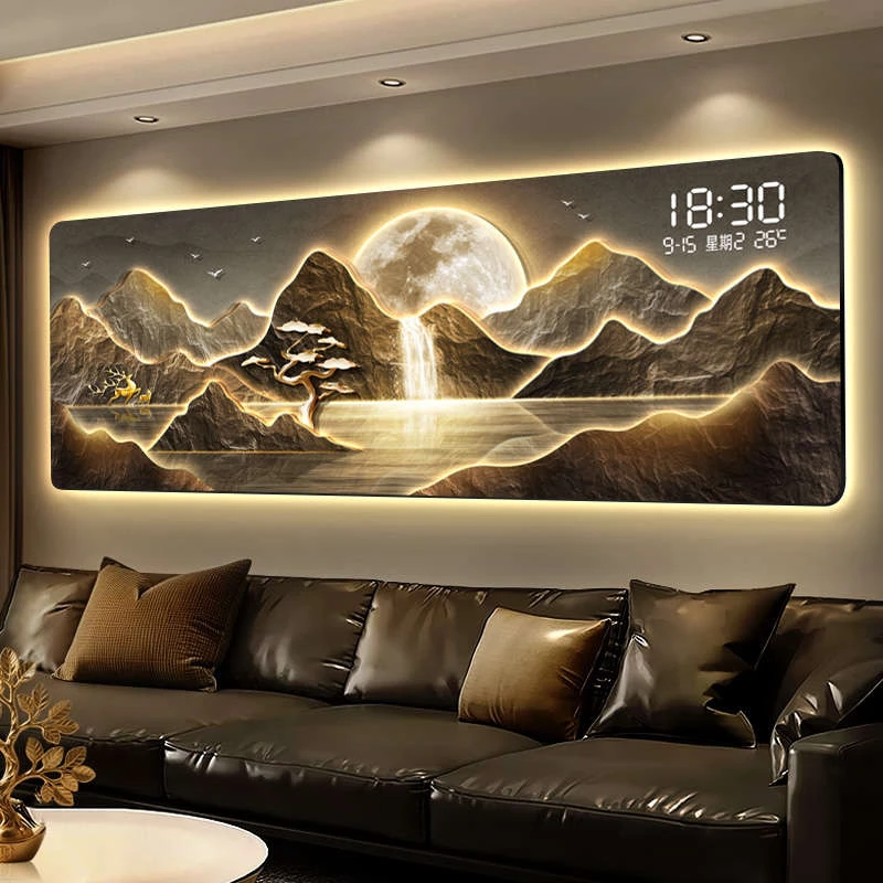 2025客厅沙发背景墙装饰画现代简约沙发墙壁画高级感横板钟表挂画