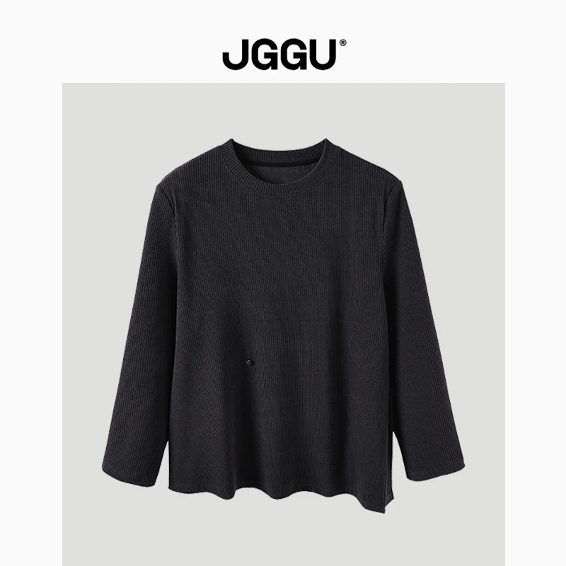 JGGU晶咕肌理感显瘦休闲宽松长袖圆领上衣薄款T恤JG11230400