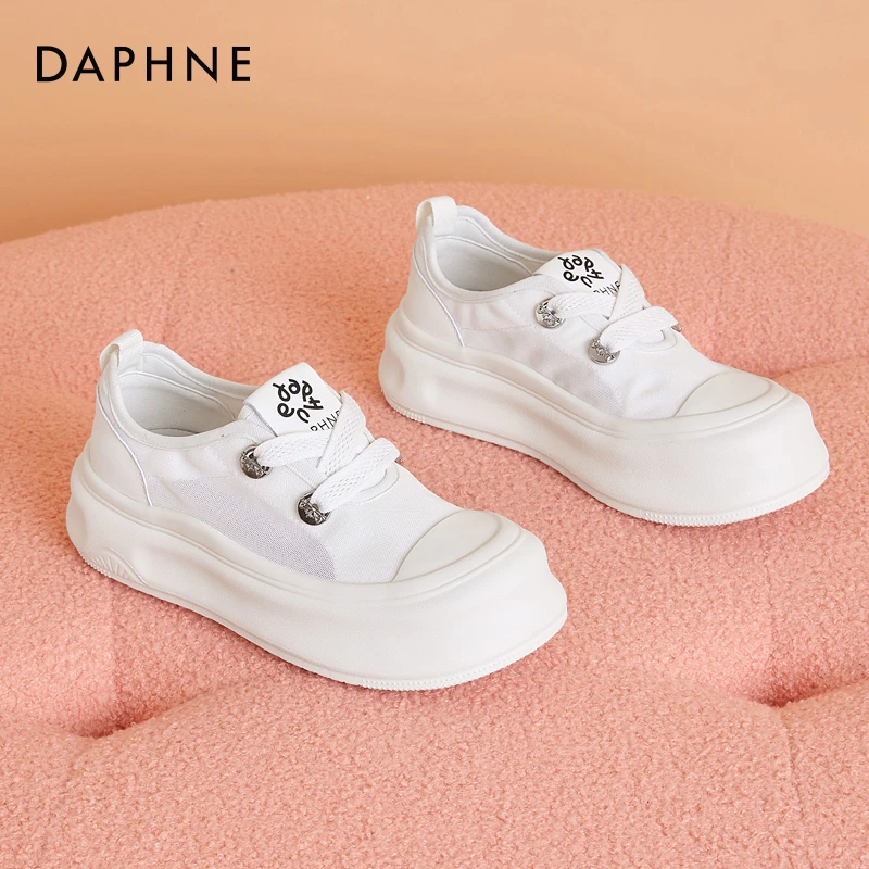 达芙妮厚底帆布鞋女新款夏季网面薄款小白鞋百搭透气休闲时尚板鞋