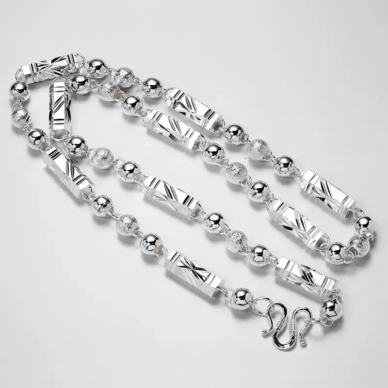 坠链均足银 新款潮流男士足银999项链三圆珠六角个性简约高级