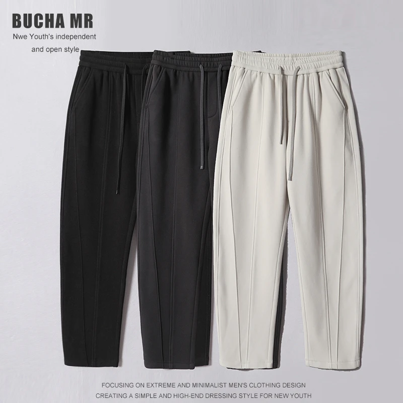 加绒加厚男士冬季保暖休闲裤立体剪裁男士宽松直筒裤百搭潮流长裤