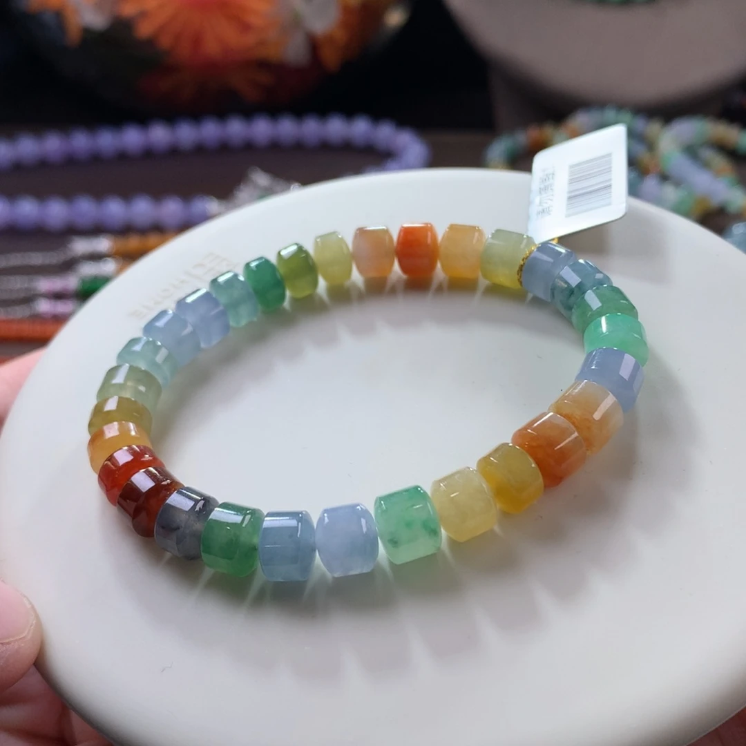 翡翠手链未镶嵌巨漏！！冰浓彩多宝桶珠手串