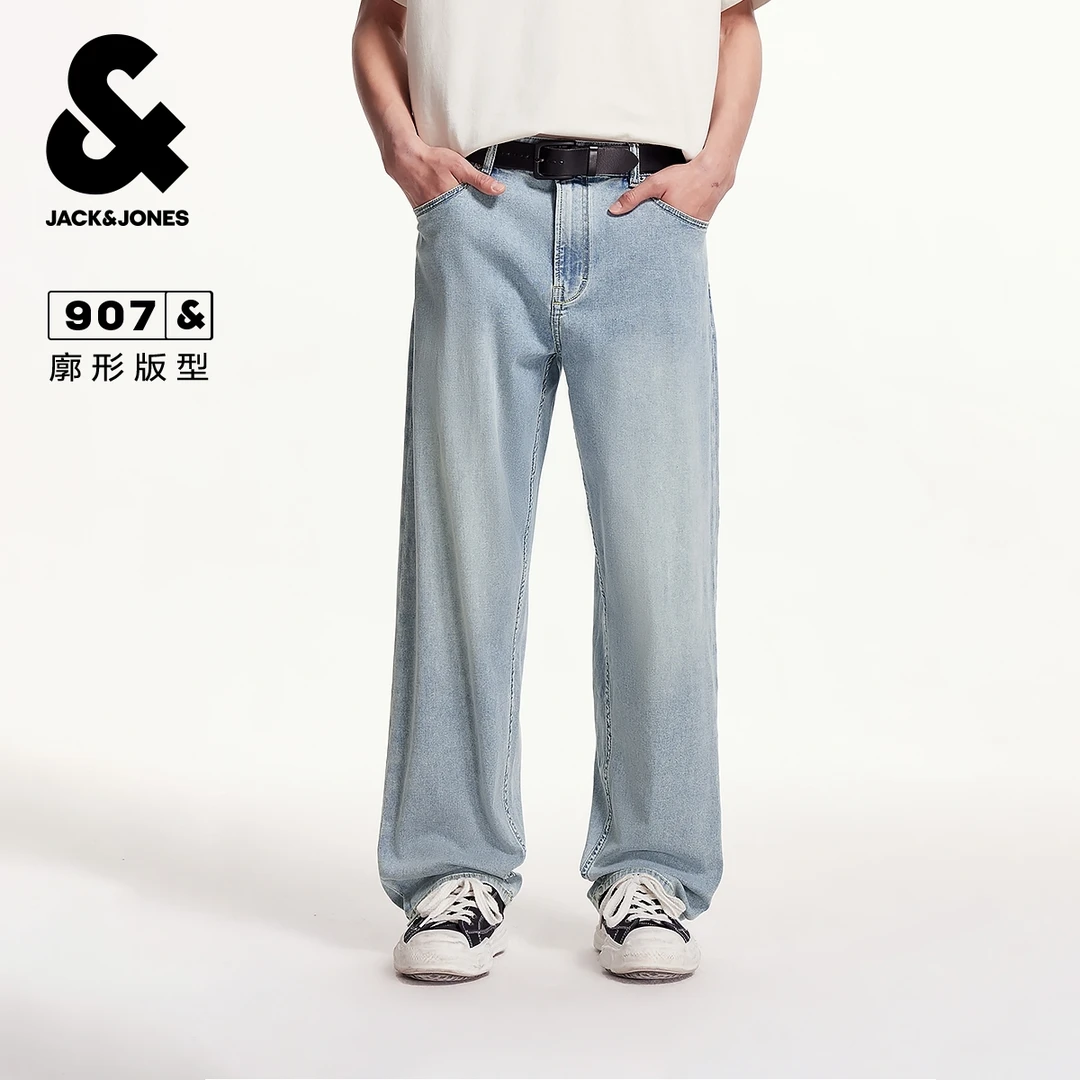 杰克琼斯男装夏季舒适高街潮流长裤时尚百搭简约风个性纯色牛仔裤