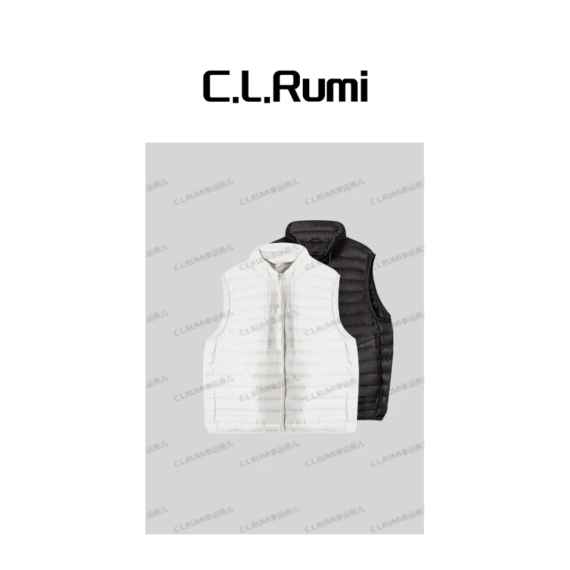 【Rumi精选】“纸片鹅马甲”轻薄宽松抽绳立领保暖鹅绒马甲背心7398bx