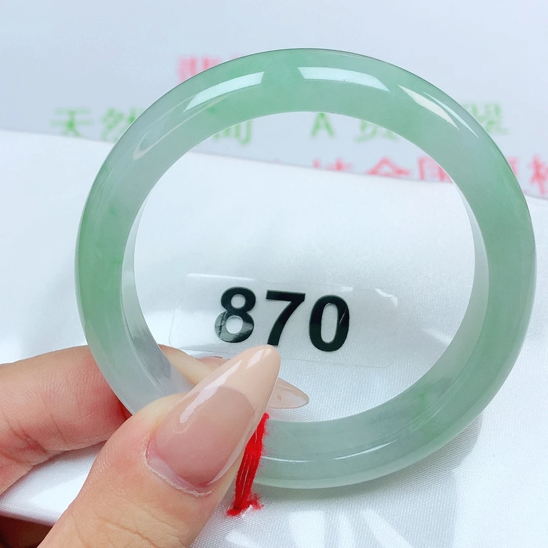 翡翠手镯未镶嵌52圈淡绿正圈翡翠手镯