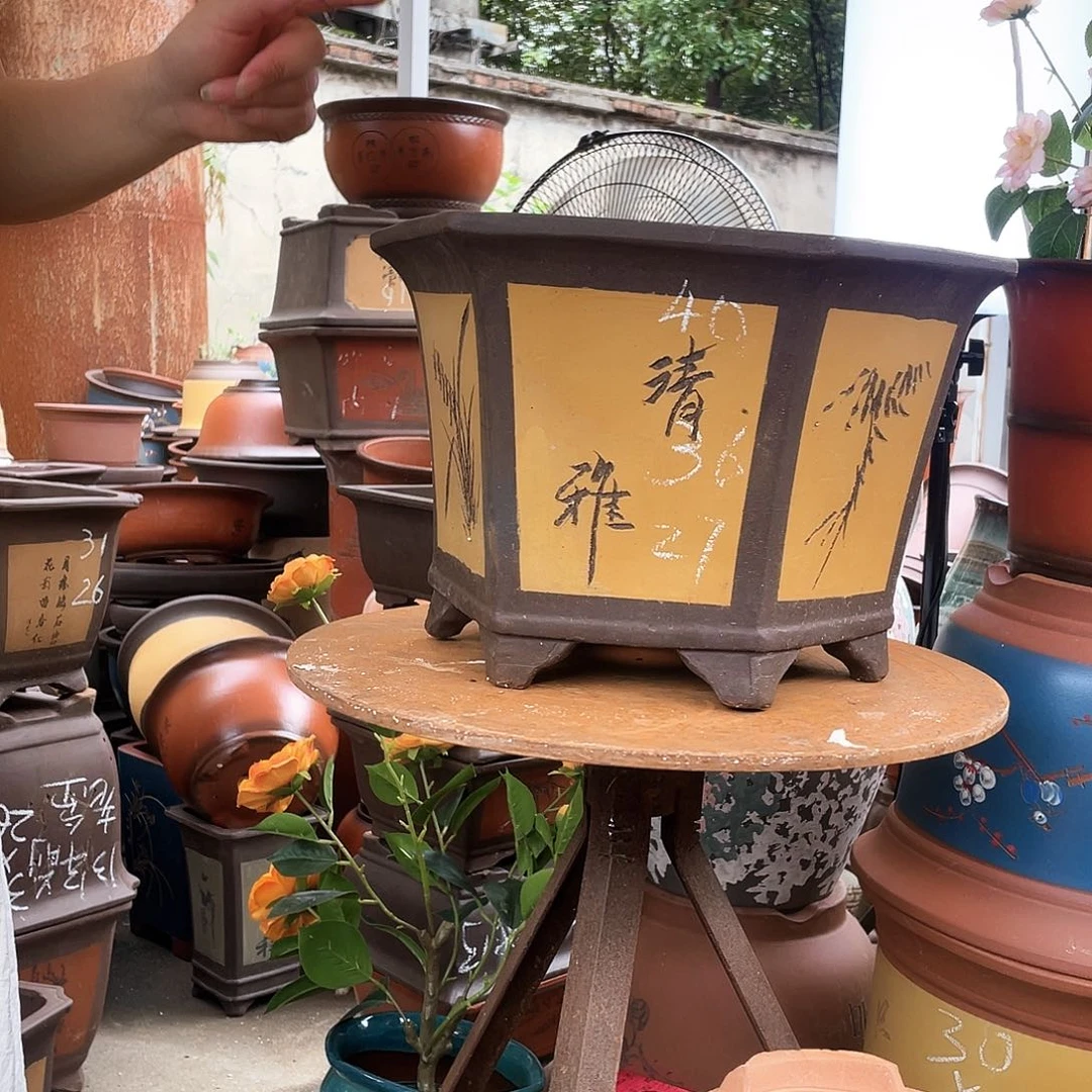 40黄六方花盆紫砂花盆