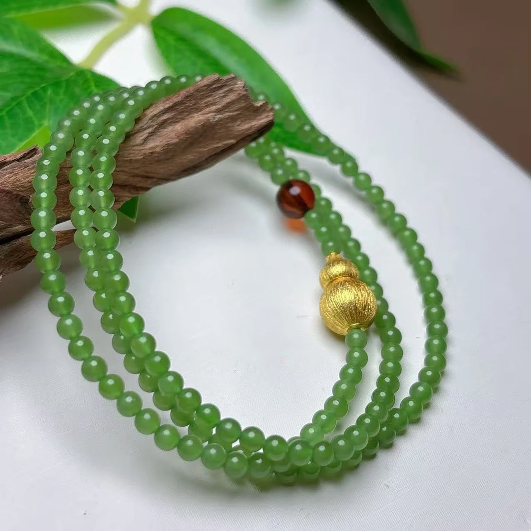 《老猪严选》AXYJ-265俄料和田玉碧玉项链圆珠约3mm多样性发其一