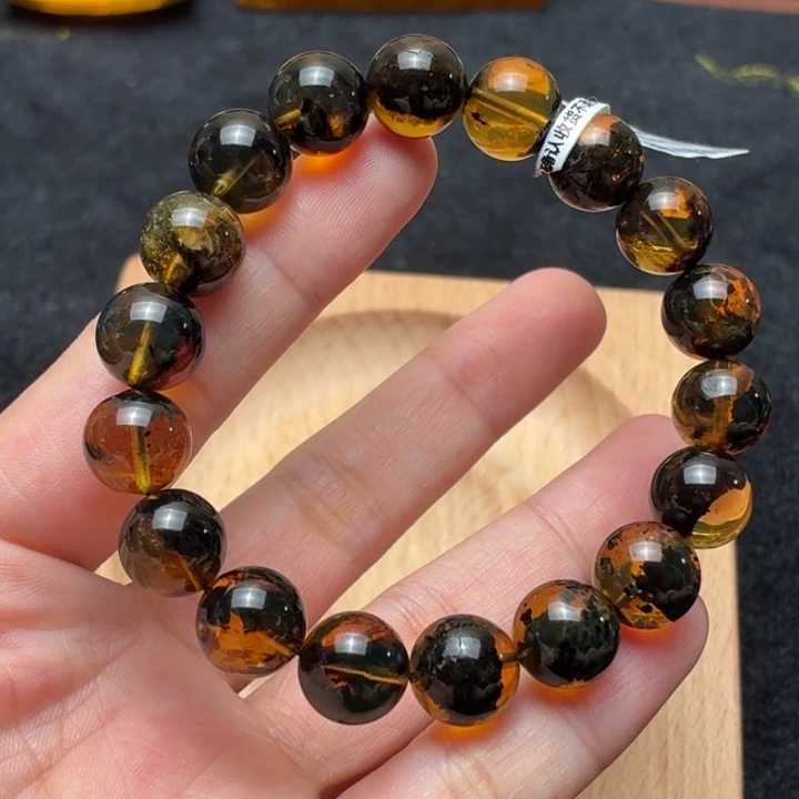 琥珀未镶嵌珠宝奇石10.5mm海藻植物意境