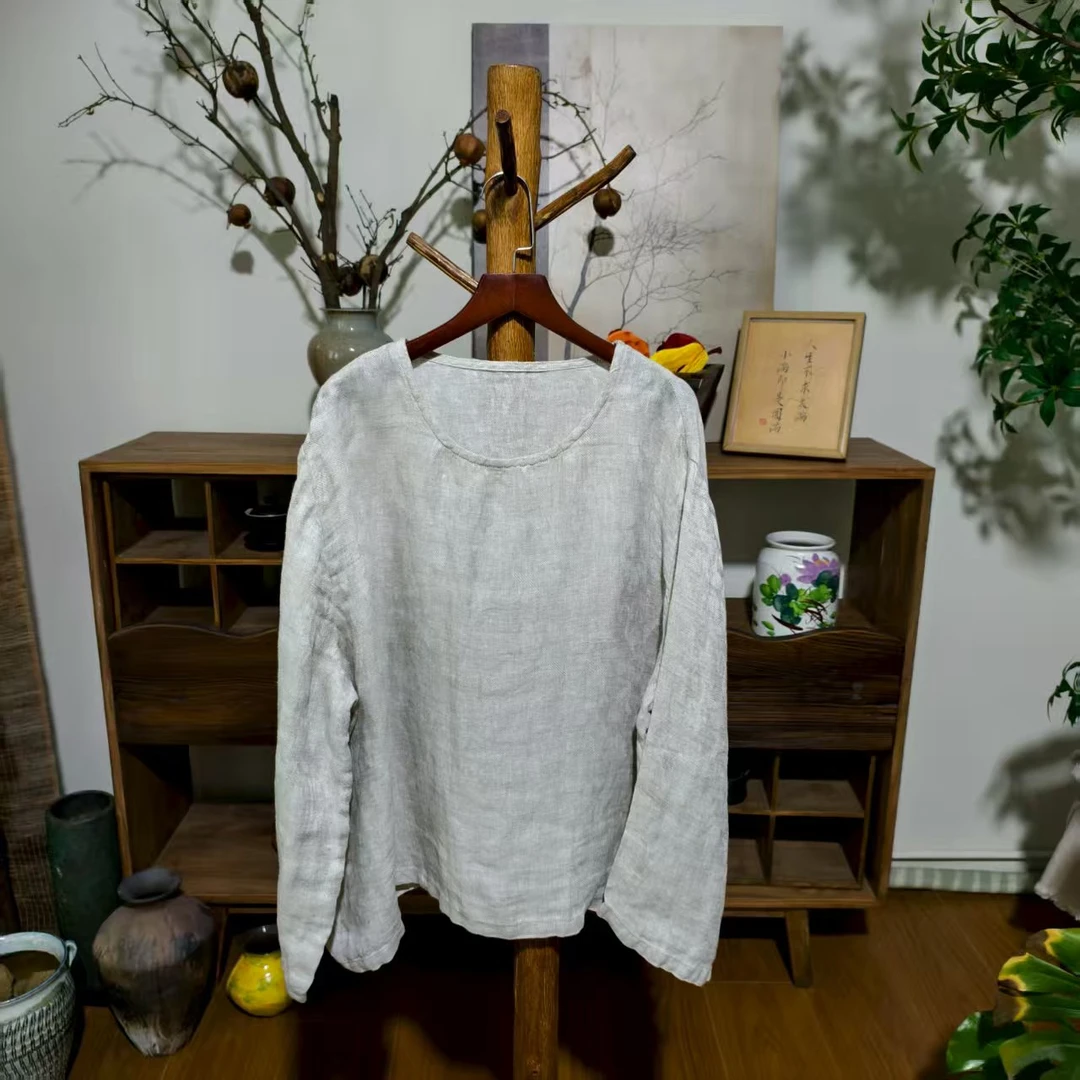 【大梅子推荐】设计款亚麻圆领上衣JG5791A