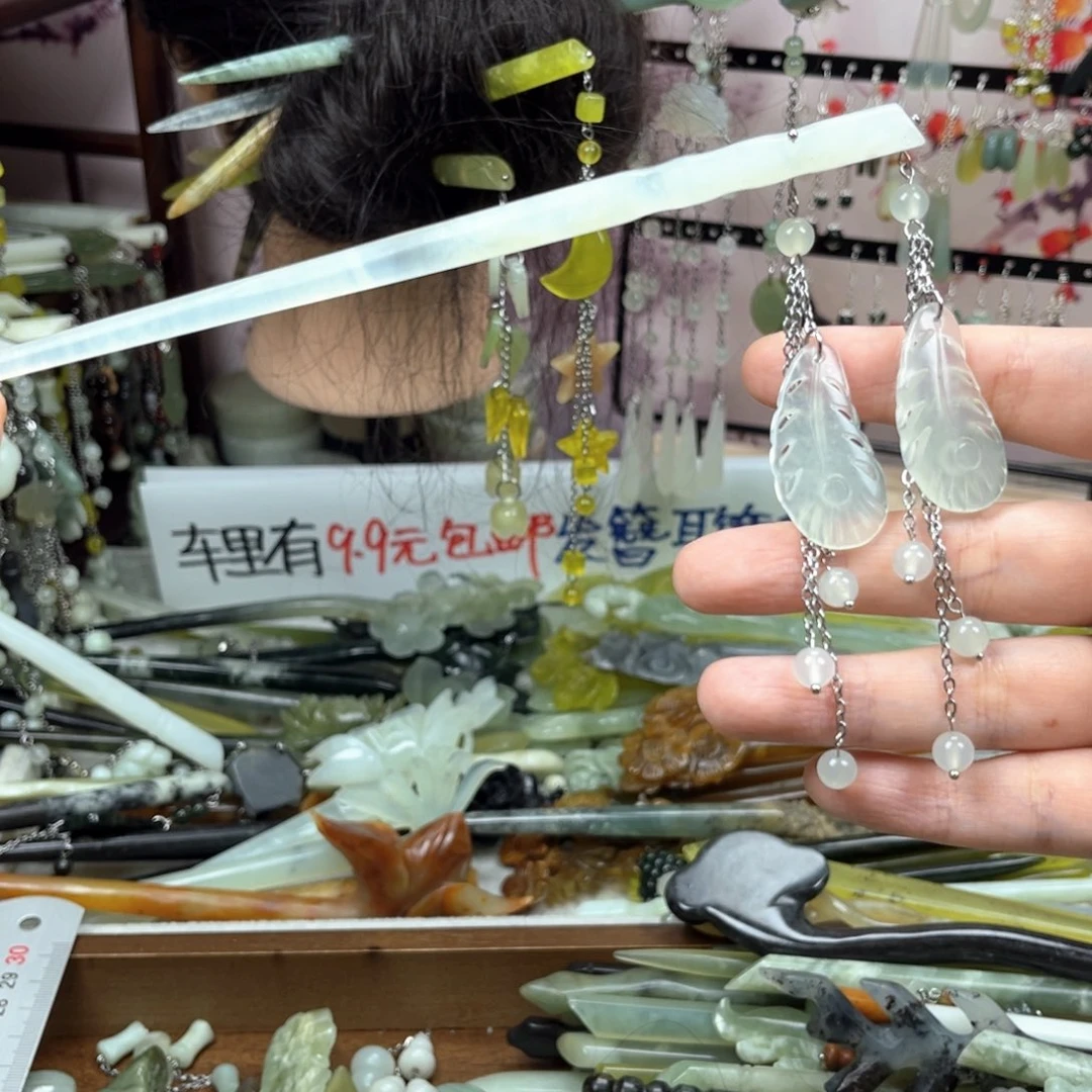 岫玉未镶嵌发饰长度19.5厘米左右