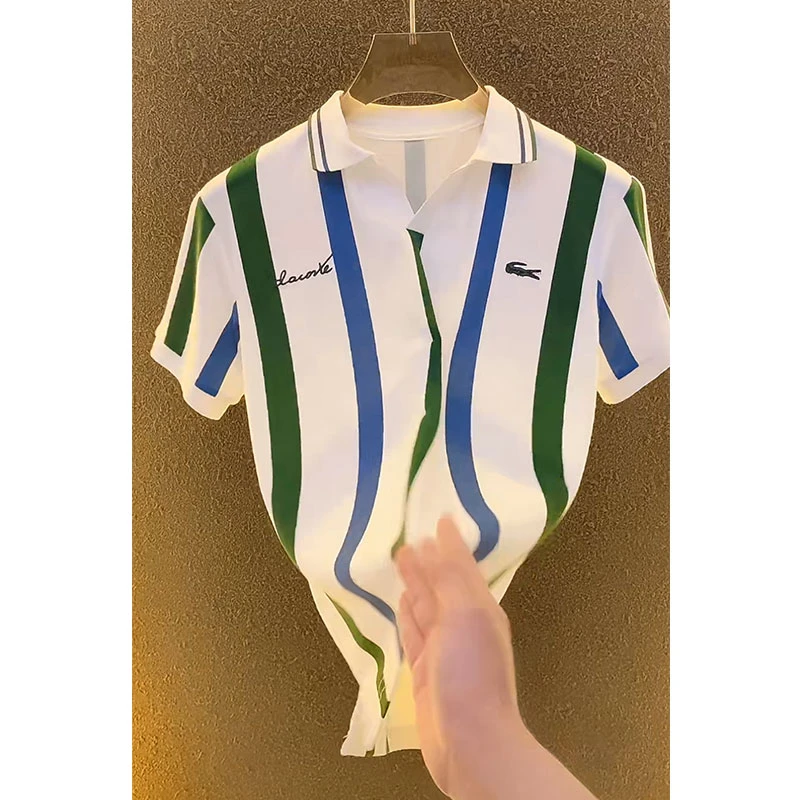 欧货轻奢高定商务休闲大牌男士Polo衫2025夏新款鳄鱼刺绣撞色体恤