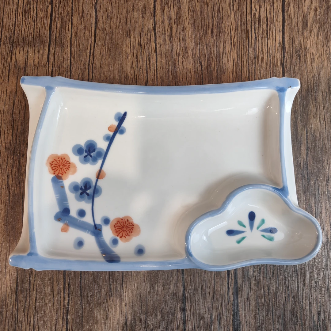 日本中古日式饺子盘 龍字底款梅花瓷可爱耐热釉下彩防烫简约碟