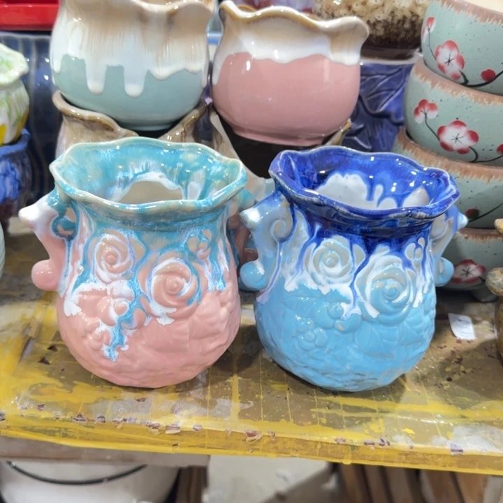 凑9块包邮，有孔，陶瓷花盆