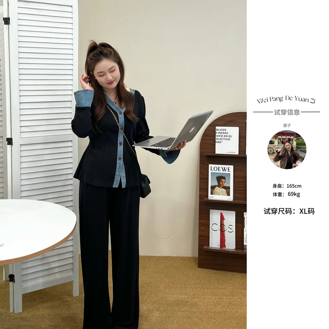 楠序源子【惬意时光】微胖女装 2025年秋装休闲显瘦两件套装YZ35224