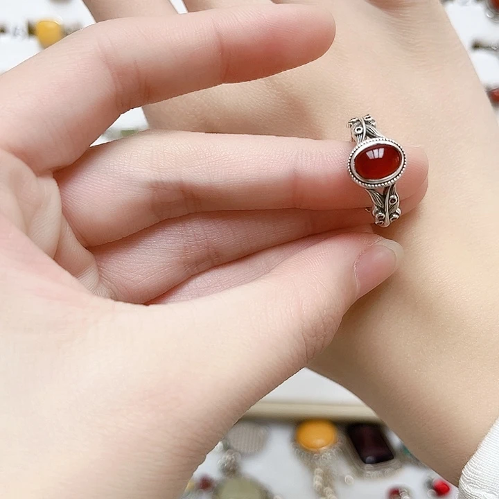 血珀戒指银S925镶嵌天然