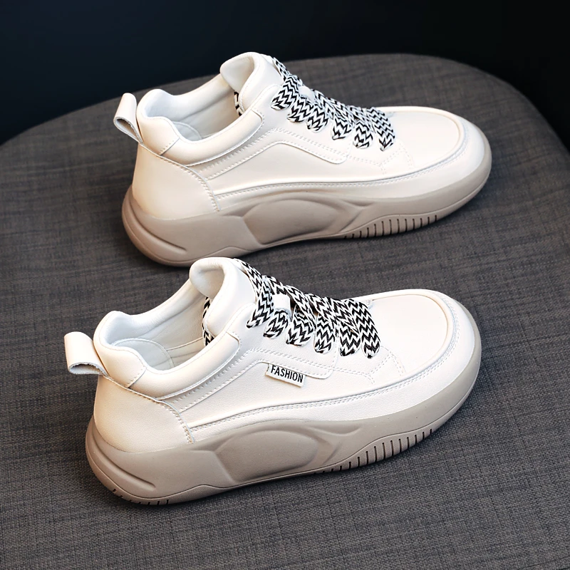 (X4)4042增高4cm真皮厚底小白鞋春季新款休闲高帮鞋百搭运动女鞋