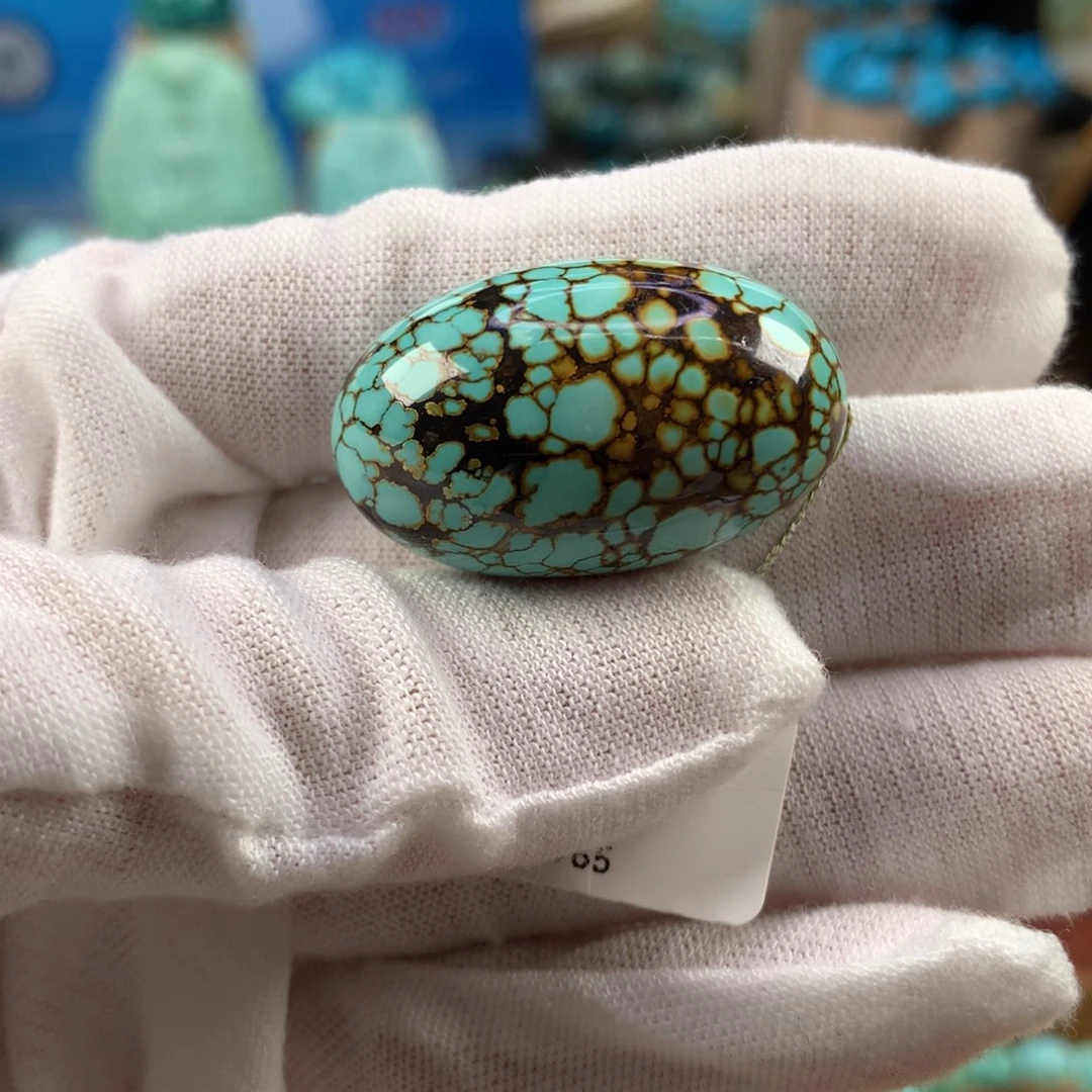 绿松石未镶嵌珠宝奇石高瓷网花枣珠19*31.6mm