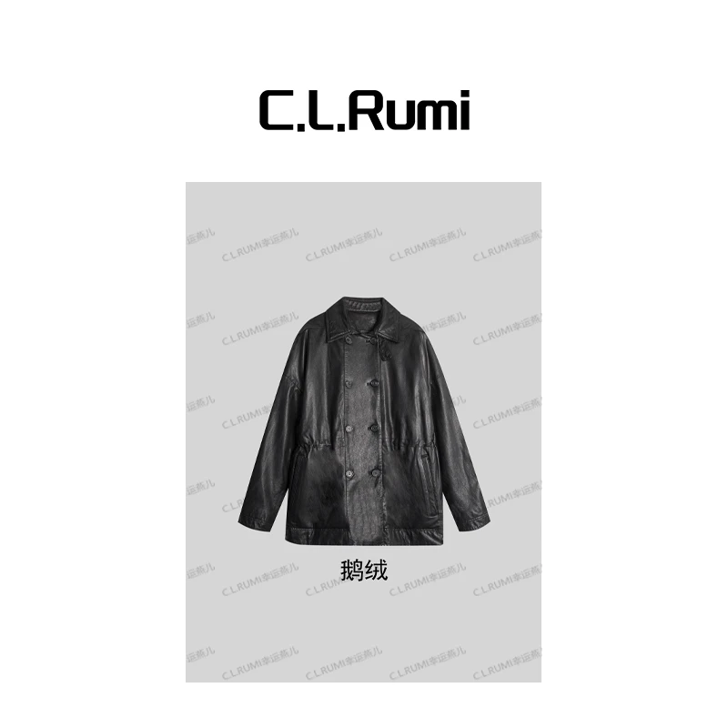 【Rumi精选】“印记2.0” 冬季保暖宽松双排扣羊皮鹅皮羽绒皮衣7204wt