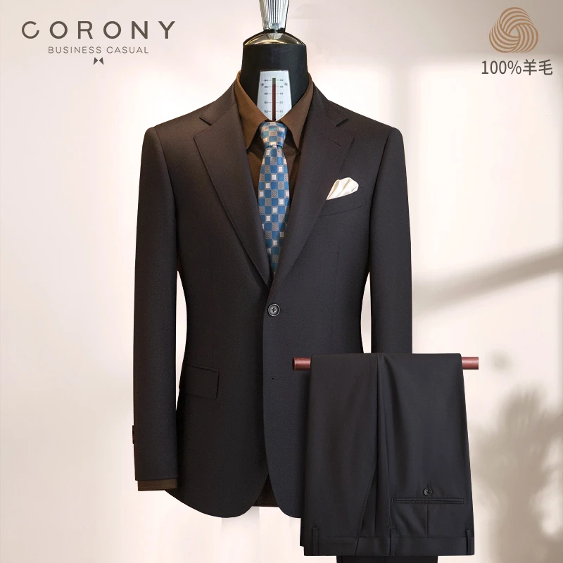 626  100%羊毛西服套装男士 黑色半麻衬 全毛西服 双扣