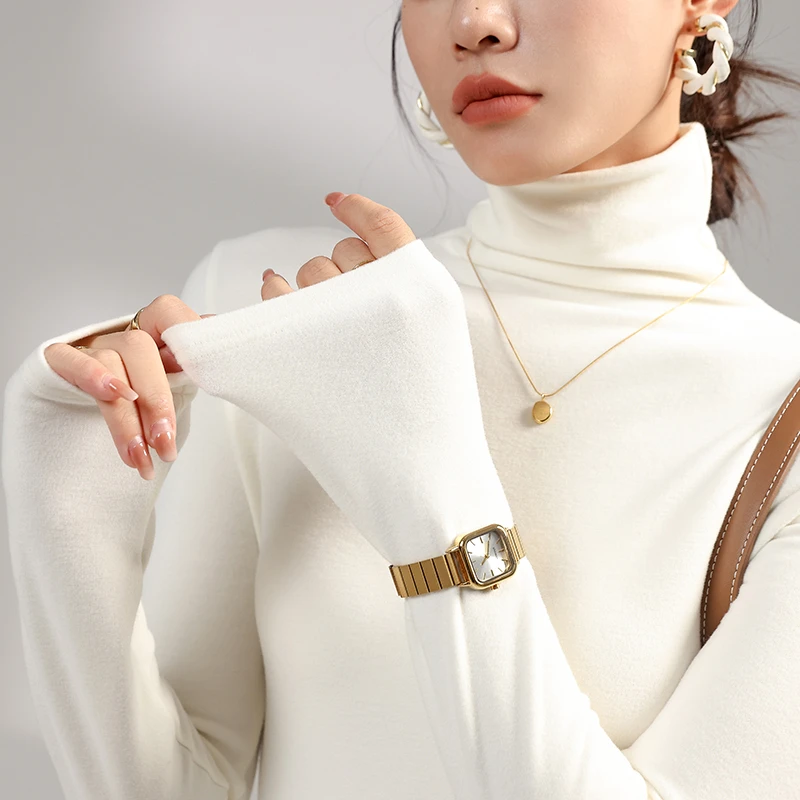 双面德绒打底衫女秋冬2025新款加厚高领白色长袖t恤内搭保暖上衣