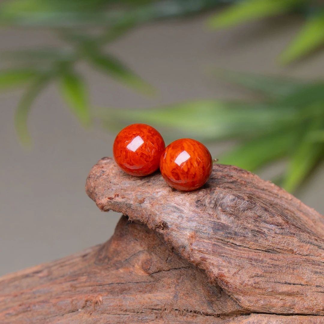 瓦西南红18K圆珠耳钉9mm+【承禧原矿】SH30-9070多样性其一